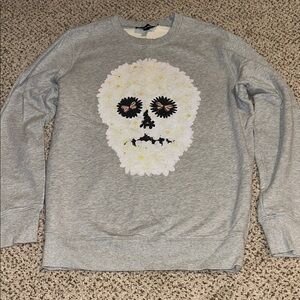 Diesel Gray Floral Skull Graphic Men's Sweater